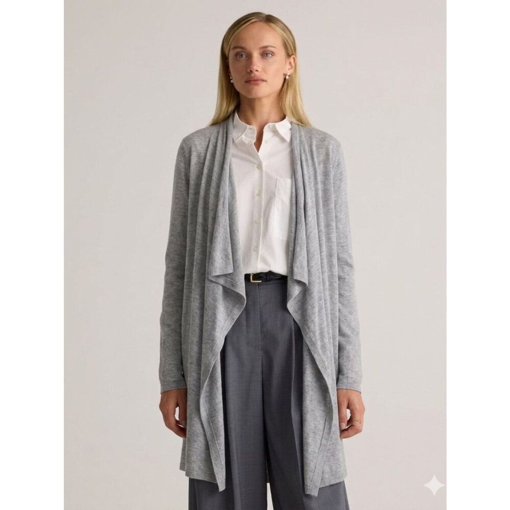 Chelsea & Theodore Gray Wool Blend Duster Cardigan Open Front Size S Lightweight